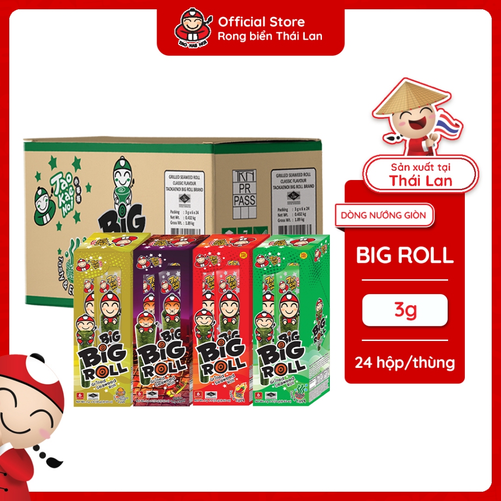 [ĐƠN 1100K TẶNG 1 GÓI TEMPURA] Thùng 24 Hộp Snack Rong Biển TaoKaeNoi BIG ROLL (Hộp 6 Gói) Nhập Khẩu Thái Lan