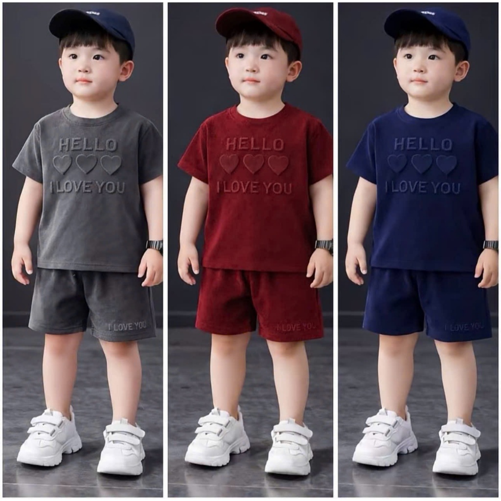 Sét 3 bộ cộc tay I LOVE YOU, cho bé trai,bé gái chất coton mềm mịn,thoáng mát,size từ 8-40kg, thâm hút mồ hôi