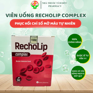Viên Uống Hỗ Trợ Giảm Mỡ M/á/u-RECHOLIP COMPLEX . Hạ Cholesterol, Ngày uống 1 viên, Hộp 30 viên, Việt Nam