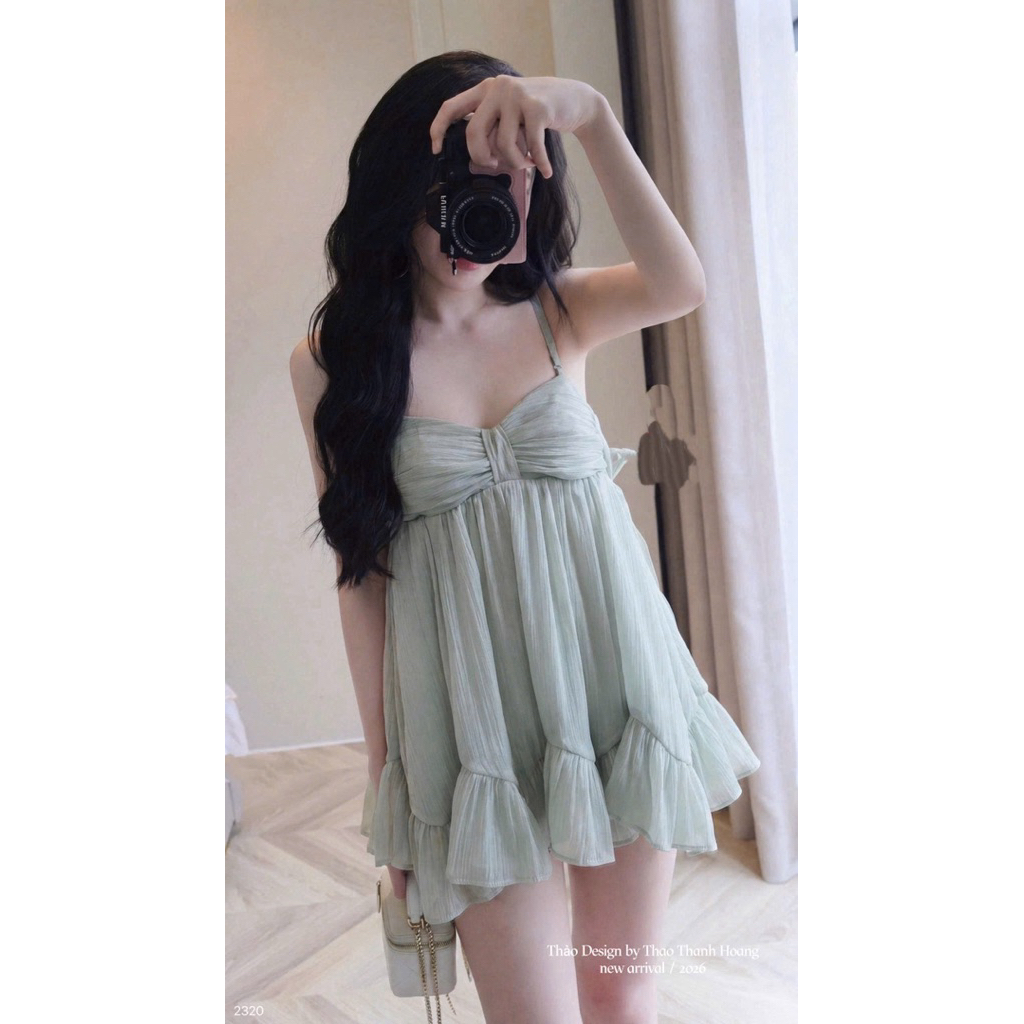Váy tơ 2 dây chung lưng bánh bèo tiểu thư