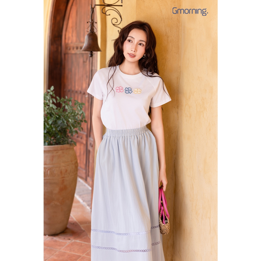 Chân Váy Nữ Gmorning - GUMAC Form A Xòe Lưng Thun Phối Ren Vải Tơ Mềm Nữ Tính YVG05053