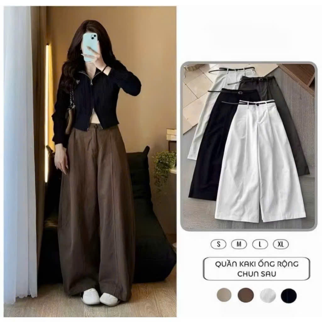 (Q11) [Quần Kaki Nhật Loại 1] Quần Baggy Ống Rộng Khoá Dáng Thụng Chất Liệu Kaki Mềm Mại Cạp Khoá Lưng Chun Hot Trend