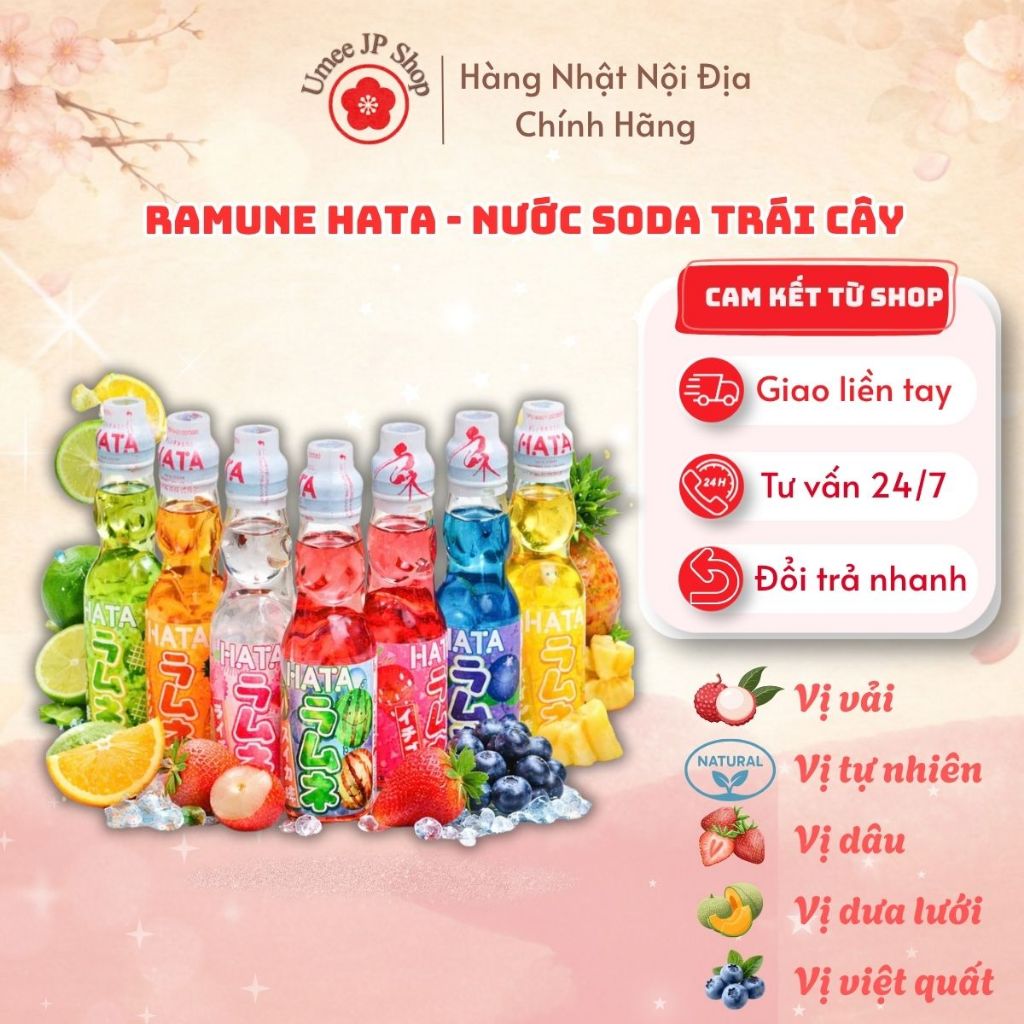 Nước Soda RAMUNE HATA Vị đa dạng hương vị trái cây 200ml - Nhập Khẩu Nhật Bản