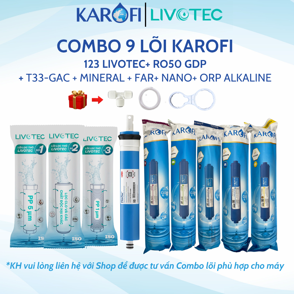 Combo 9 lõi lọc nước Karofi chính hãng dùng cho máy lọc nước Karofi K9IQ-2A
