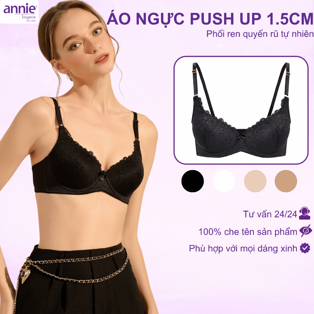 annie Áo ngực ren mút mỏng push up cao cấp tạo dáng, nâng ngực sexy, vải cotton thoáng mát không bí bách BRA8146
