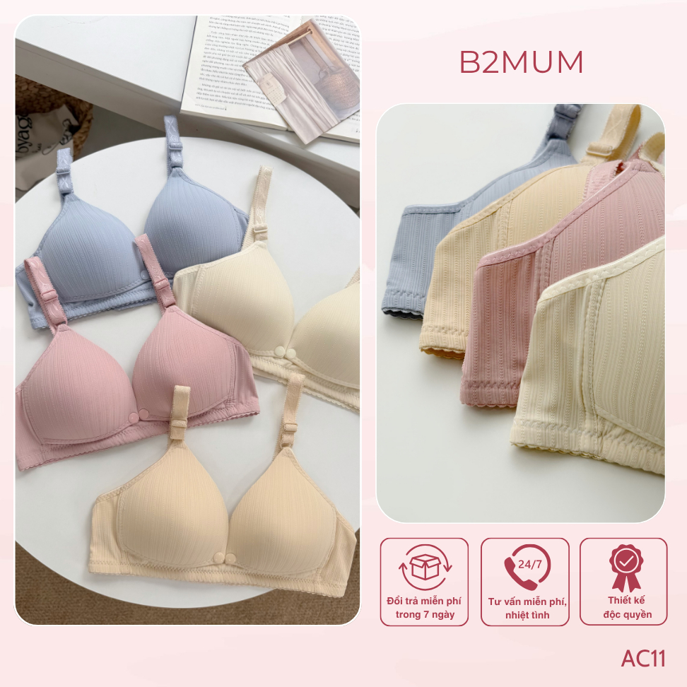 Áo Lót Bầu Và Sau Sinh Chất Lụa Tăm Mềm Mịn, Có Cúc Mở Ngực Cho Bé Ti – Nâng Đỡ Êm Ái, Thoải Mái Hằng Ngày AC11 B2MUM