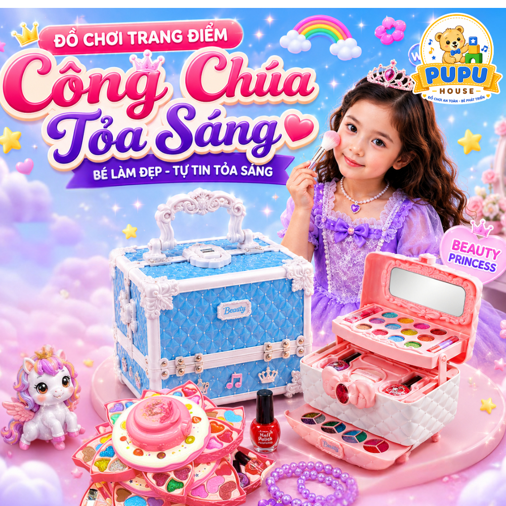 Bộ Trang Điểm Cốp Trang Điểm Vali Trang Điểm Làm Nail Cho Bé Gái Công Chúa Cao Cấp Đa Dạng Mẫu Mã Son Má Hồng-PUPU HOUSE
