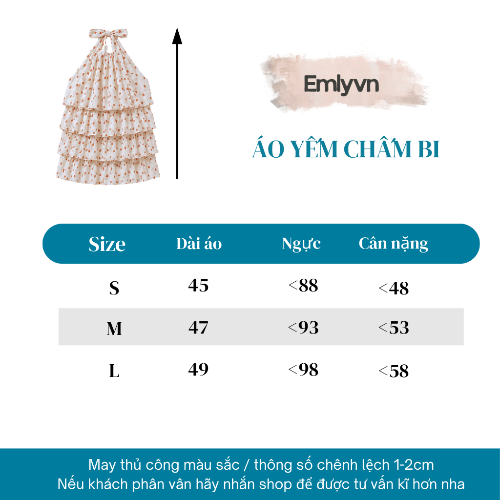 EMLY - Áo Yếm Buộc Cổ Chấm Bi Tầng Nữ, Áo Yếm Voan Tầng Xòe Đi Biển Siêu Hot Mùa Hè 2026