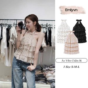 EMLY - Áo Yếm Buộc Cổ Chấm Bi Tầng Nữ, Áo Yếm Voan Tầng Xòe Đi Biển Siêu Hot Mùa Hè 2026