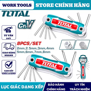 Bộ khóa lục giác dạng xếp TOTAL, thép CR-V siêu bền, gấp gọn tiện dụng, dùng cho cơ khí – sửa chữa – xe máy DN2