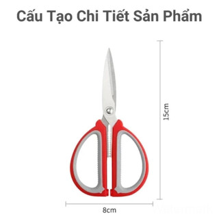 Kéo cắt thực phẩm inox cán nhựa đỏ đa năng dụng cụ nhà bếp cao cấp siêu bền dễ sử dụng