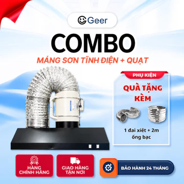 Combo hút khói bếp GEER sơn tĩnh điện chính hãng, máng hút khói kèm quạt hút mùi thông gió công suất lớn chạy êm