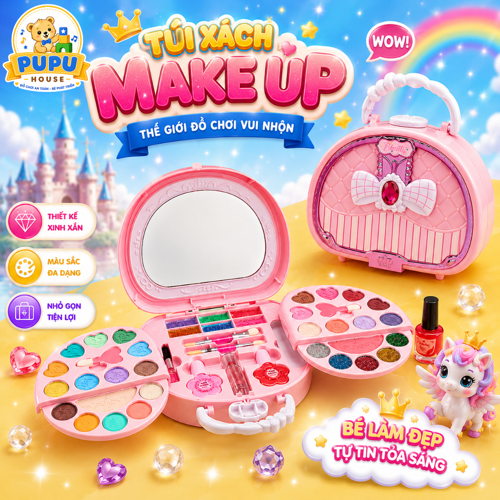 Đồ Chơi Trang Điểm Cho Bé Gái Bộ Make Up Sơn Móng Tay Vail Trang Điểm Túi Cốp Trang Điểm Làm Đẹp- Đồ Chơi PUPU HOUSE