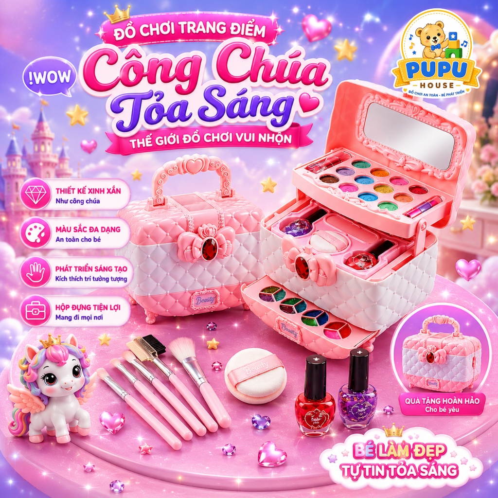 Cốp Đồ Chơi Trang Điểm Vali Trang Điểm Đồ Chơi Cho Bé Gái Túi Xách Trang Điểm Mô Phỏng Thật - Đồ Chơi PUPU HOUSE