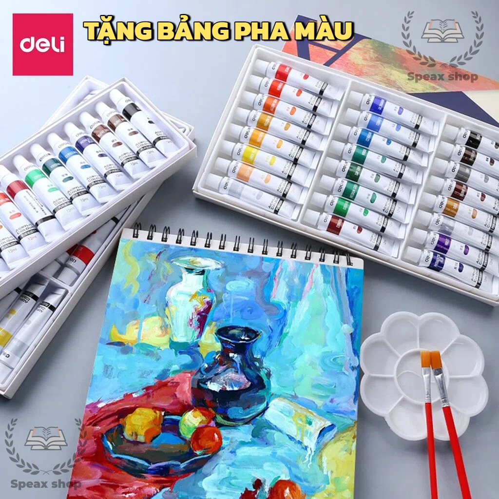 Màu vẽ acrylic dạng tuýp 12ml/5ml chuyên nghiệp Deli vẽ vải / quần áo / giày 12/18/24/36 màu