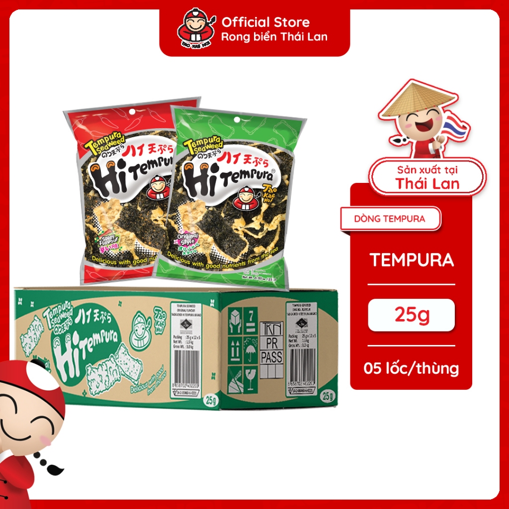[ĐƠN 1499K TẶNG 1 GÓI TEMPURA] Thùng 60 Gói Snack Rong Biển Hi Tempura 22G Taokaenoi Nhập Khẩu Thái Lan