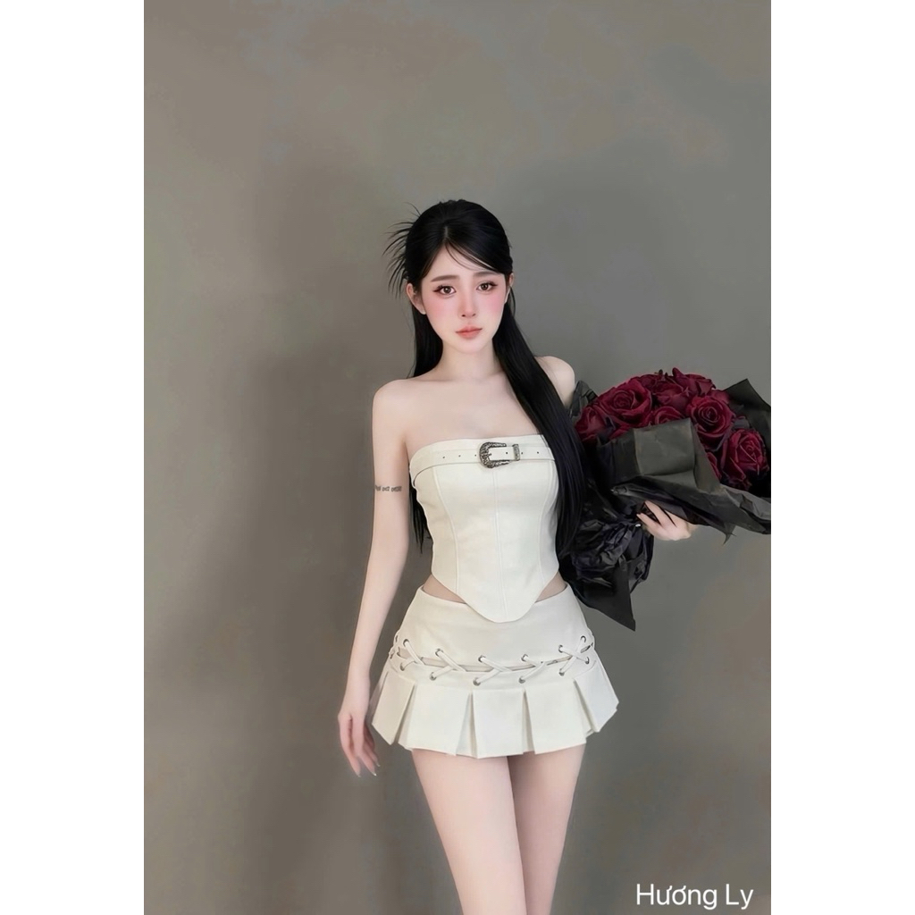 Set áo quây đai ngực chân váy đan dây oze