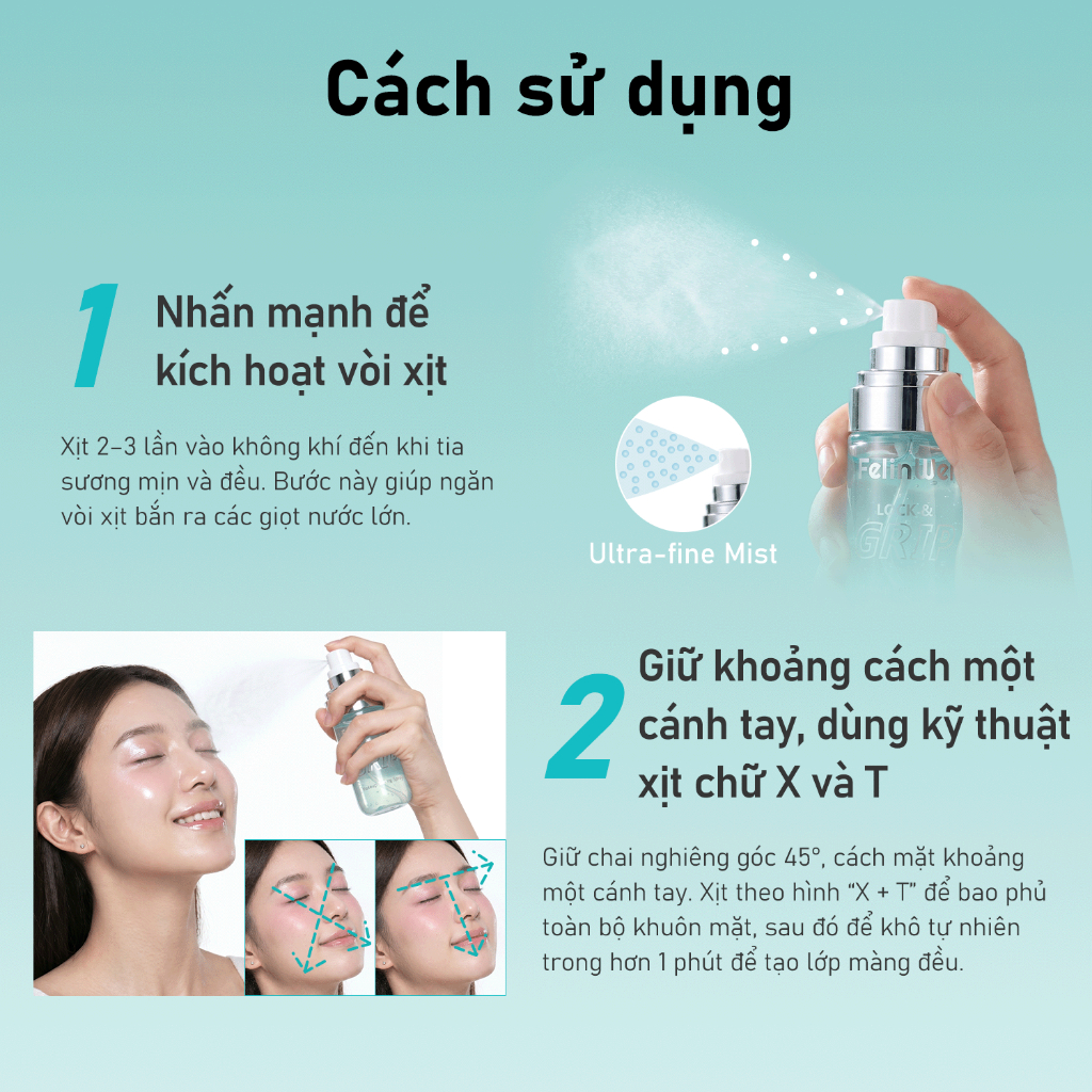FelinWel - Xịt Khoá Makeup Lâu Trôi Chống Mồ Hôi & Kháng Nước, Khoá Nền Bền Chặt Tức Thì, Phù Hợp Mọi Loại Da, 60ml