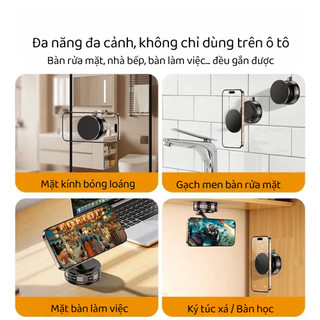 Giá đỡ điện thoại ô tô nam châm – Thiết kế gấp gọn, xoay 360 độ, đa năng cho gương/kính/taplo