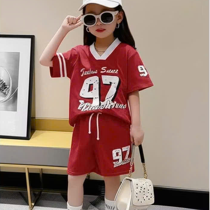 Combo 3 Bộ Đồ Thể Thao Bé Gái Số 97 Cổ Tim Size 10-40kg Chất Cotton Co Giãn Vải Mát H01