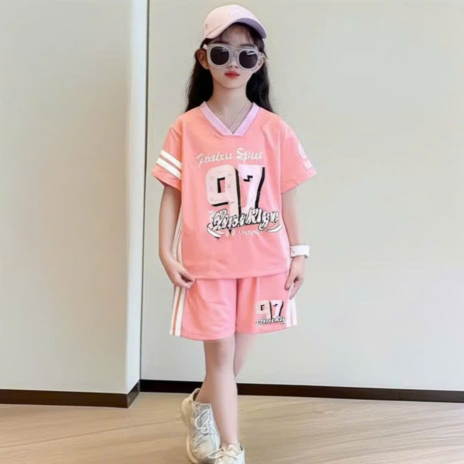 Combo 3 Bộ Đồ Thể Thao Bé Gái Số 97 Cổ Tim Size 10-40kg Chất Cotton Co Giãn Vải Mát H01