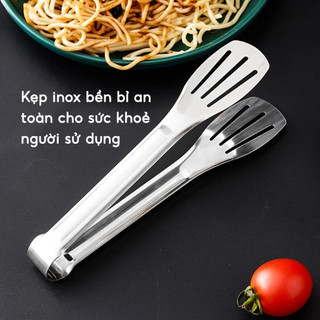 Kẹp gắp thức ăn inox 304 đầu khía dùng gắp đồ nướng đá thực phẩm cho nhà bếp nhà hàng