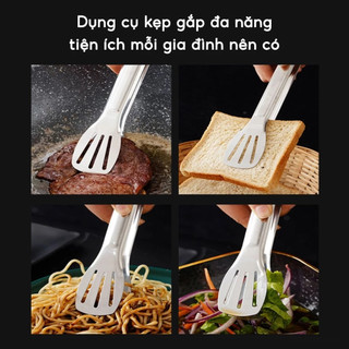 Kẹp gắp thức ăn inox 304 đầu khía dùng gắp đồ nướng đá thực phẩm cho nhà bếp nhà hàng