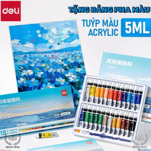 Deli Bộ Màu Acrylic Dạng Tuýp 5ml, Chống Nước Màu Tươi, Nhanh Khô, Kèm Khay Cọ