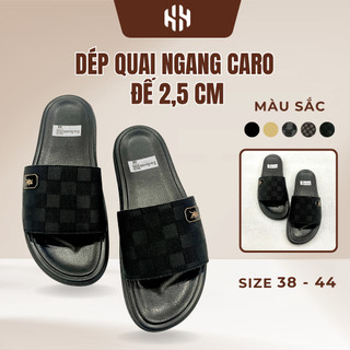 [SALE 7.7 GIẢM 30K] Dép Nam Quai Da Họa Tiết Caro Đế Cao 2.5CM, Quai Da Mềm Dập Nổi, Chống Trơn Trượt