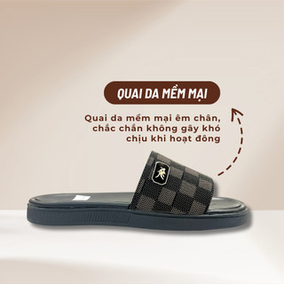 [SALE 7.7 GIẢM 30K] Dép Nam Quai Da Họa Tiết Caro Đế Cao 2.5CM, Quai Da Mềm Dập Nổi, Chống Trơn Trượt