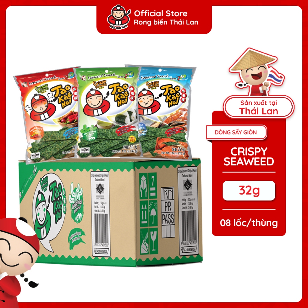 [ĐƠN 2,3TR TẶNG 1 GÓI TEMPURA] Thùng 48 Gói Snack Rong Biển CRISPY SEAWEED 28G TaoKaeNoi Thái Lan
