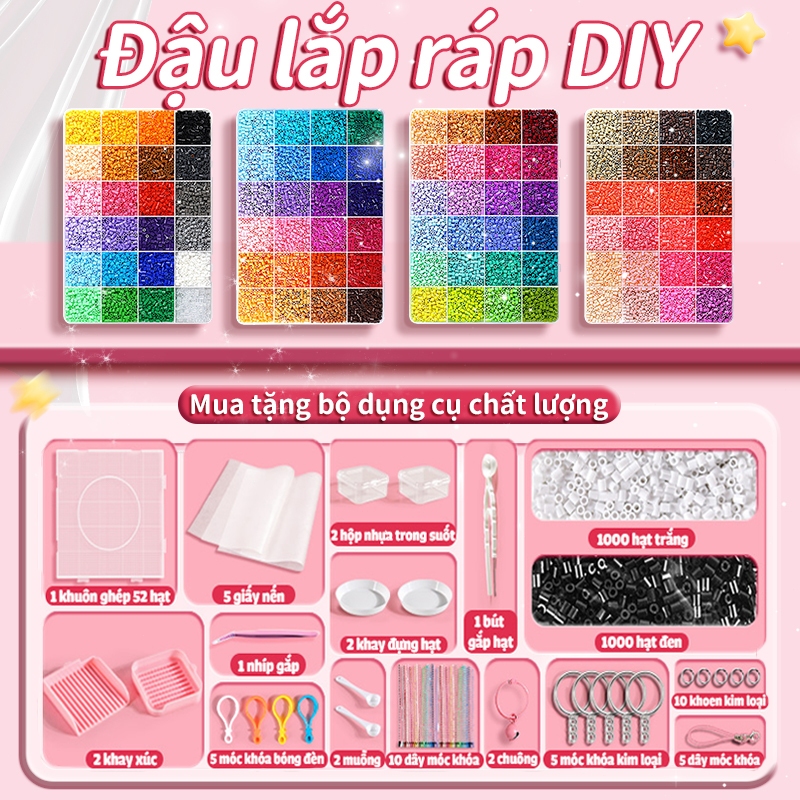 Bộ hạt xếp hình DIY 24/48/96 màu đồ chơi handmade nhẵn mịn an toàn cho bé sinh nhật ý nghĩa