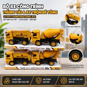 Mô Hình Xe Công Trình Đồ Chơi Xe Ben & Xe Trộn Bê Tông Mini Cho Bé – Chất Liệu ABS An Toàn