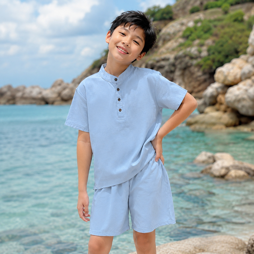BỘ ĐŨI CỔ TÀU cho bé trai từ 17-60kg, Chất liệu Đũi Dày Dặn, Mềm Mịn, không nhăn nhàu, đứng form.