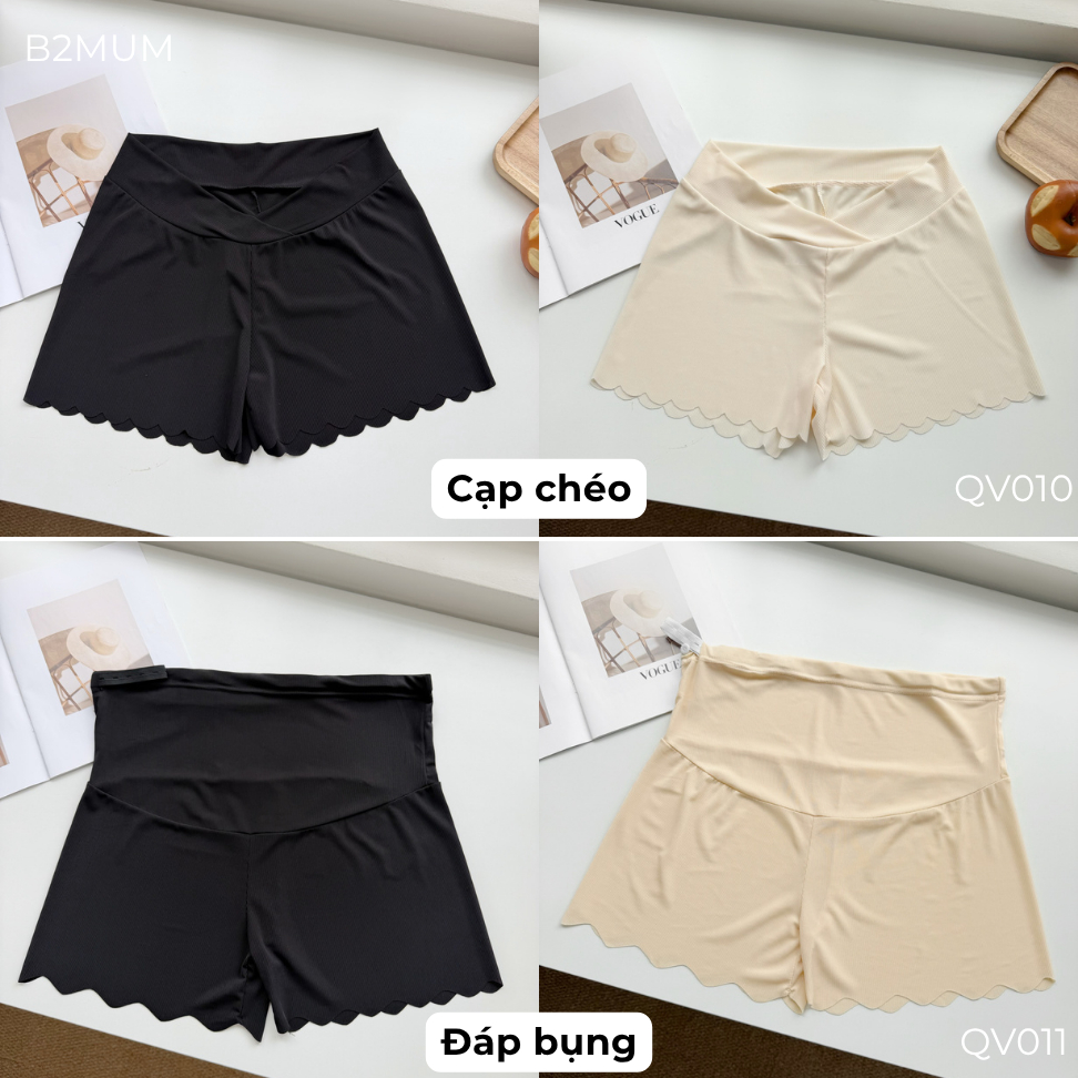 Quần Mặc Váy Bầu Co Giãn Mềm Mịn, Quần Bảo Hộ Bầu Cạp Chéo/Đáp Bụng, Mặc Váy An Toàn, Thoải Mái QV010 QV011 B2MUM