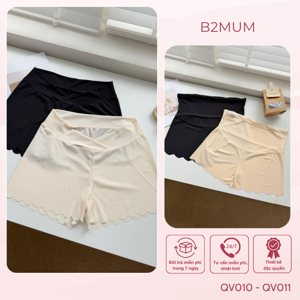 Quần Mặc Váy Bầu Co Giãn Mềm Mịn, Quần Bảo Hộ Bầu Cạp Chéo/Đáp Bụng, Mặc Váy An Toàn, Thoải Mái QV010 QV011 B2MUM