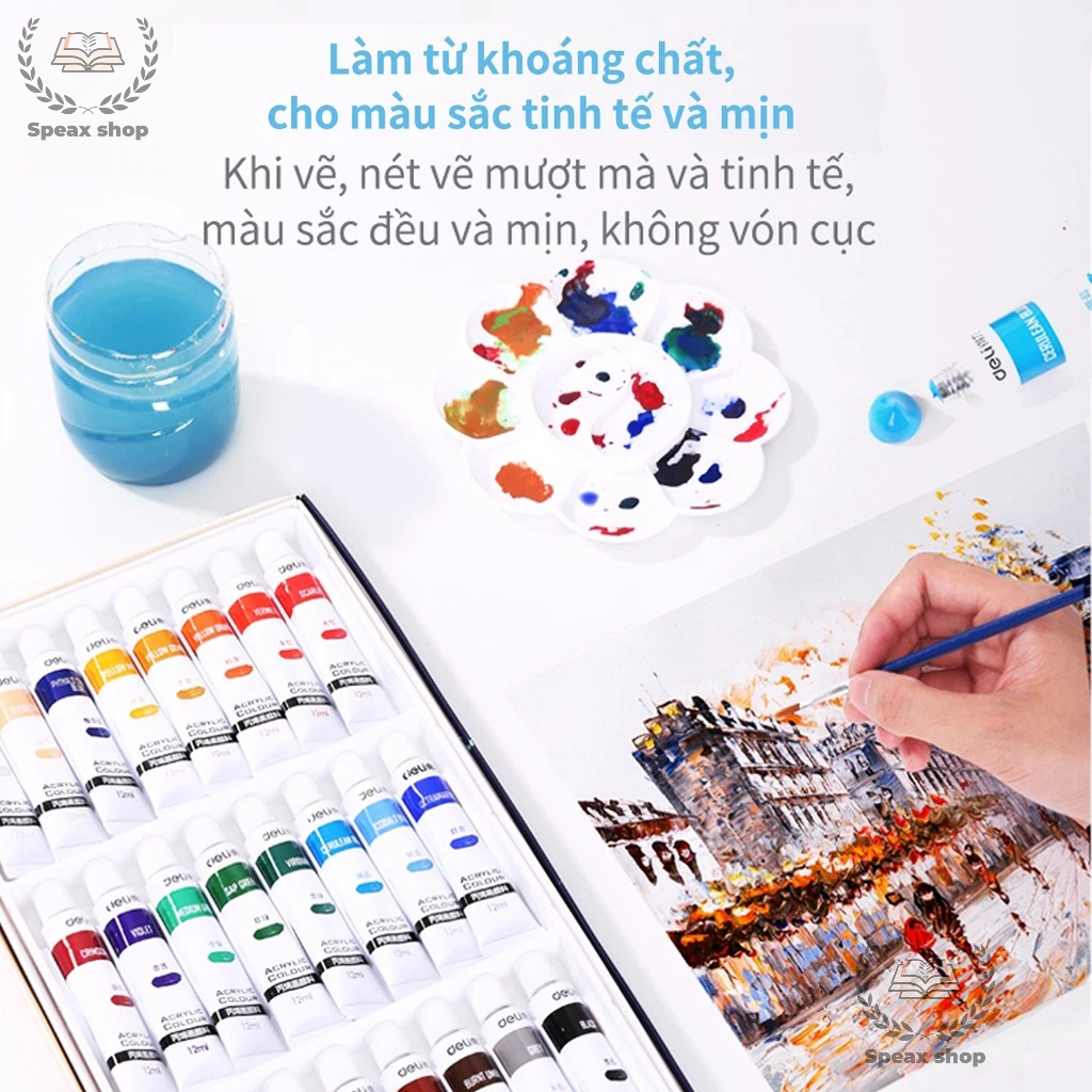 Màu Nước Gouache, Màu Acrylic gấu trúc Dạng Tuýp 12ml/5ml,hộp 12/18/24/36 màu