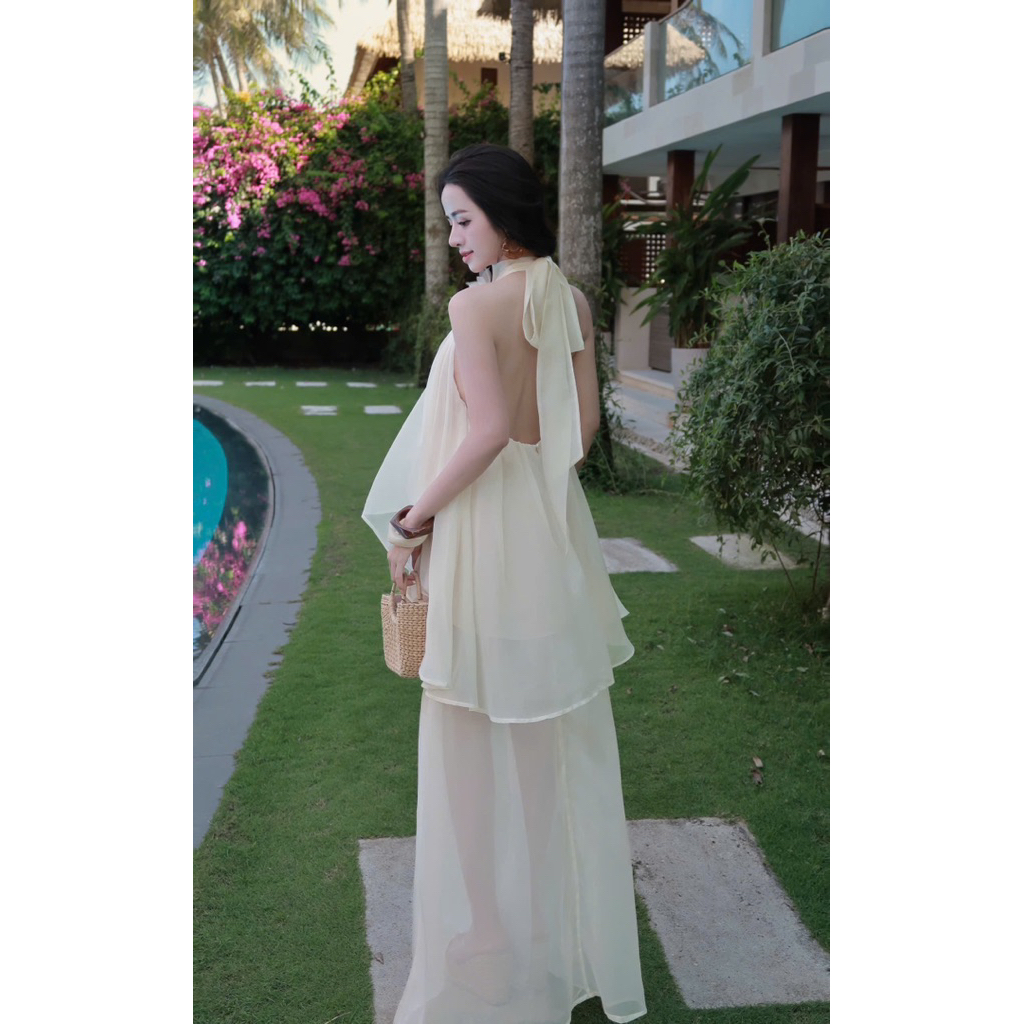 LASY Thời Trang Nữ| Set Áo Yếm Hở Lưng Thắt Nơ + Chân Váy Dài