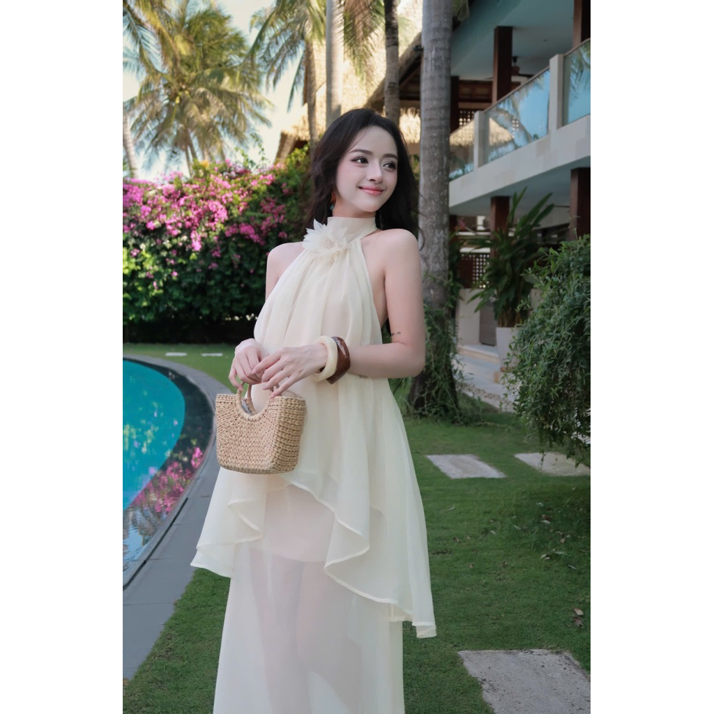LASY Thời Trang Nữ| Set Áo Yếm Hở Lưng Thắt Nơ + Chân Váy Dài