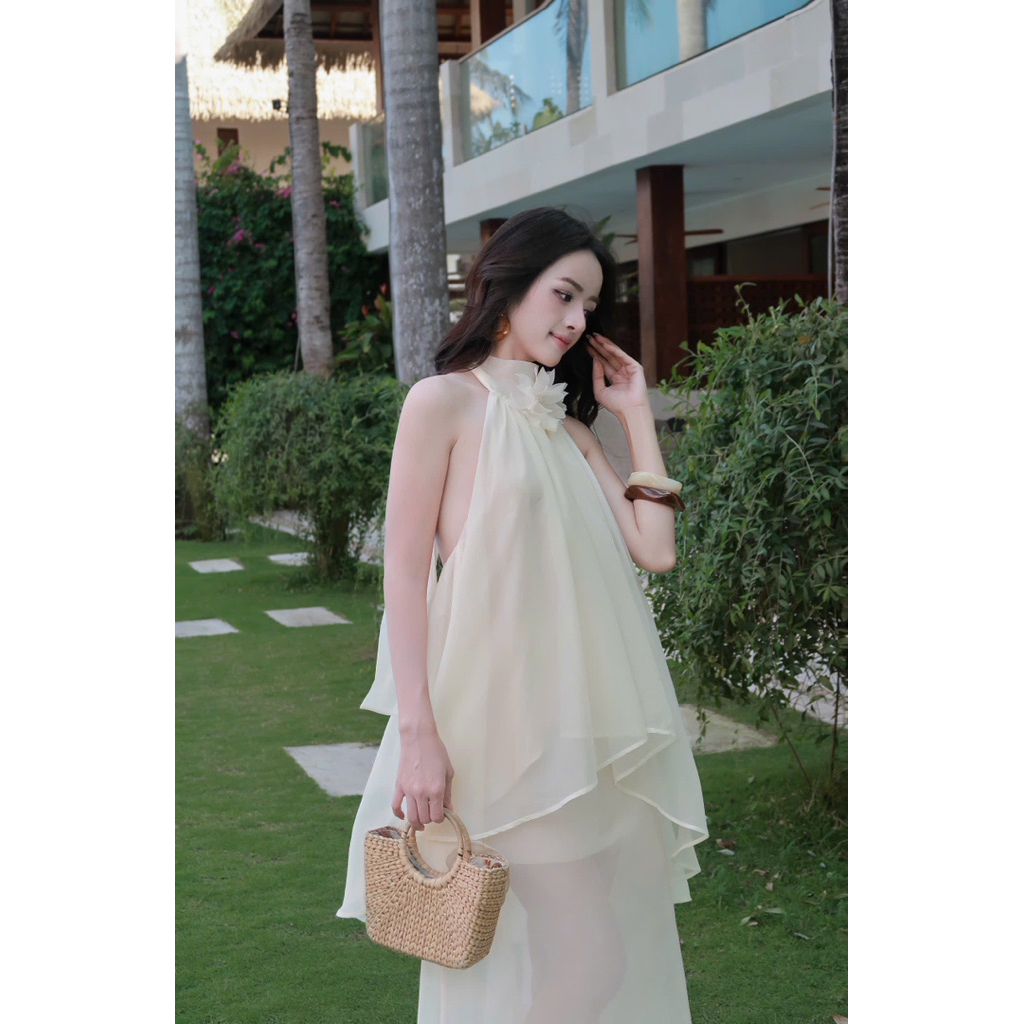 LASY Thời Trang Nữ| Set Áo Yếm Hở Lưng Thắt Nơ + Chân Váy Dài