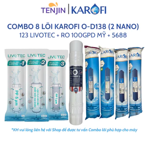 Combo 8 Lõi Lọc Nước Karofi Cho Máy O-D138 Gồm Lõi 123 Livotec - Màng RO Mỹ 100GPD - Lõi Chức Năng T33 Mineral 2Nano