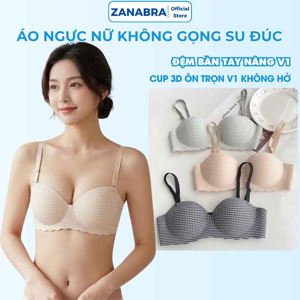 [BST MỚI 2026] Áo ngực su đúc mút bàn tay nâng ngực, áo lót nữ họa tiết sọc caro xinh xắn ZANABRA A923