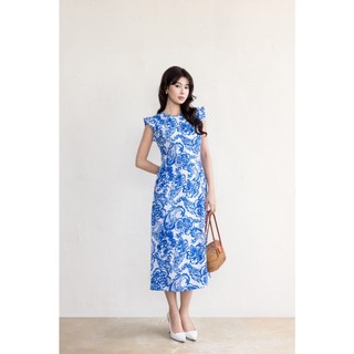 SWANLAKE | Váy Đầm Nữ Chiết Eo Tôn Dáng Vải Linen Bông Cổ Tròn Tay Cánh Tiên Thanh Lịch D13642