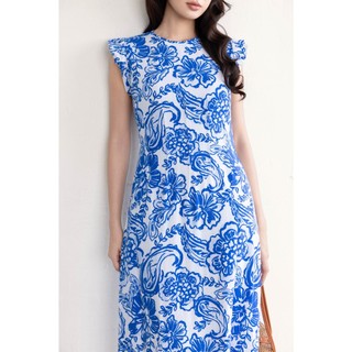 SWANLAKE | Váy Đầm Nữ Chiết Eo Tôn Dáng Vải Linen Bông Cổ Tròn Tay Cánh Tiên Thanh Lịch D13642