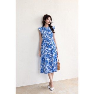 SWANLAKE | Váy Đầm Nữ Chiết Eo Tôn Dáng Vải Linen Bông Cổ Tròn Tay Cánh Tiên Thanh Lịch D13642