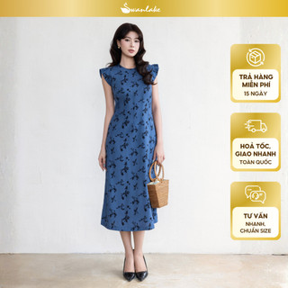 SWANLAKE | Váy Đầm Nữ Chiết Eo Tôn Dáng Vải Linen Bông Cổ Tròn Tay Cánh Tiên Thanh Lịch D13642