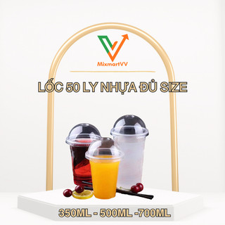 Set 50 ly nhựa mang đi, set 50 nắp mang đi, đựng trà trái cây, đựng cà phê mang đi