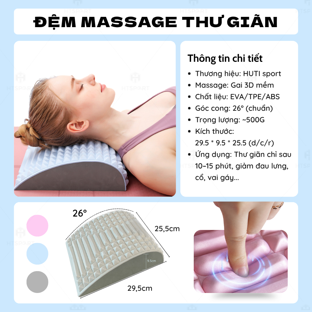 Gối Đệm Massage Giãn Cơ 3 Trong 1, Hỗ Trợ Chỉnh Tư Thế Ngồi Đúng - Giảm Đau Lưng - Mỏi Cột Sống Tiện Dụng