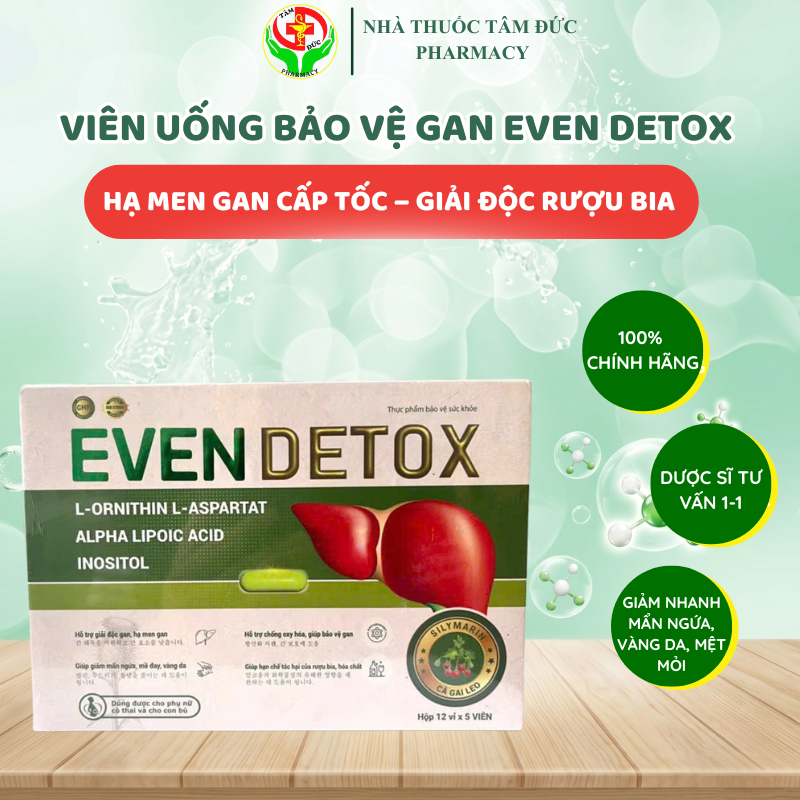 Even Detox Viên Uống Bảo Vệ Gan Tăng Cường Chức Năng Gan Với L-Ornithin L-Aspartat Alpha Lipoic Acid Inositol 60 Viên