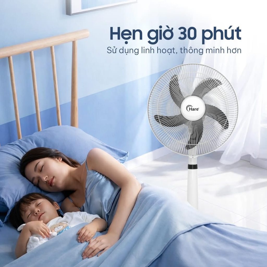 Quạt Tích Điện Hare HR-F6618 Sải Cánh 400mm 9 Cấp Độ Gió Pin 6V4.5Ah Điều Khiển Từ Xa